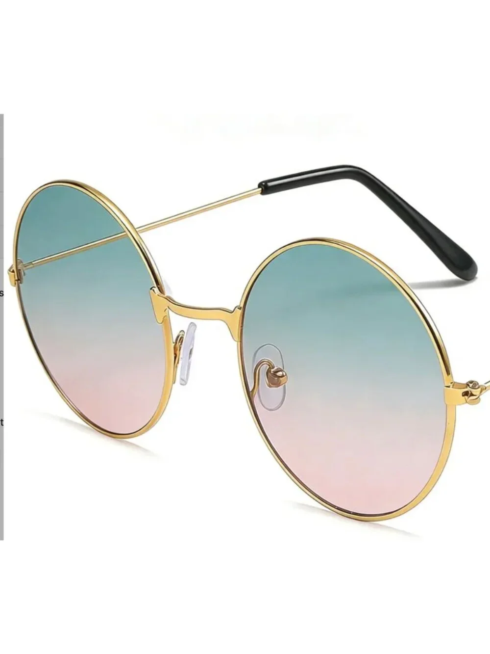 Retro Round Sunglasses With Gold Metal Frame & Gradient Green to Pink Lenses